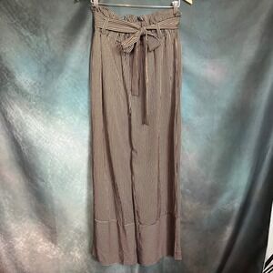J.Crew Point Sur Striped Paperbag Waist Wide Leg Pants Navy Tan Size 12 NEW
